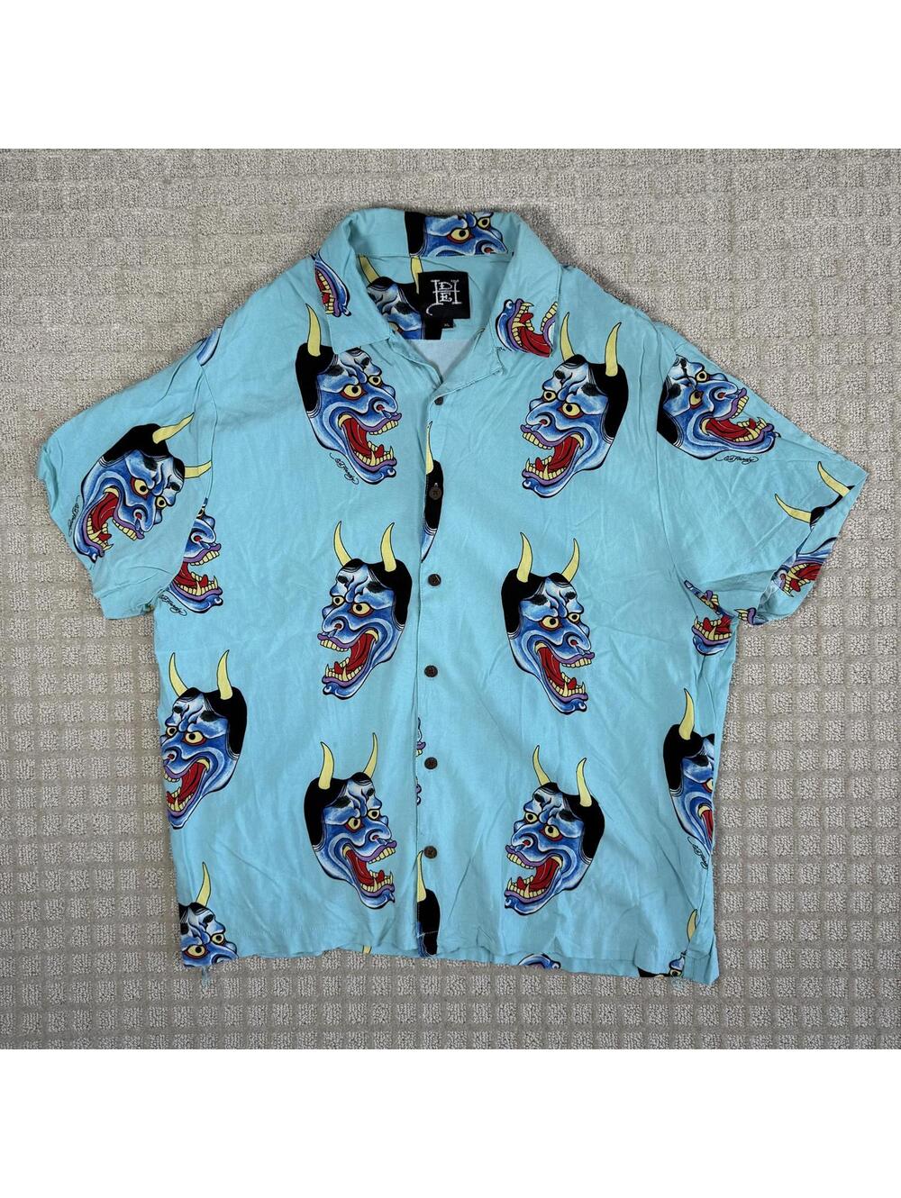 Ed Hardy Demon All Over Print Shirt XL Y2K